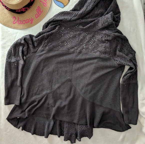 Free People Knit Zip Up Hooded Sweater Size Small - Picture 6 of 6